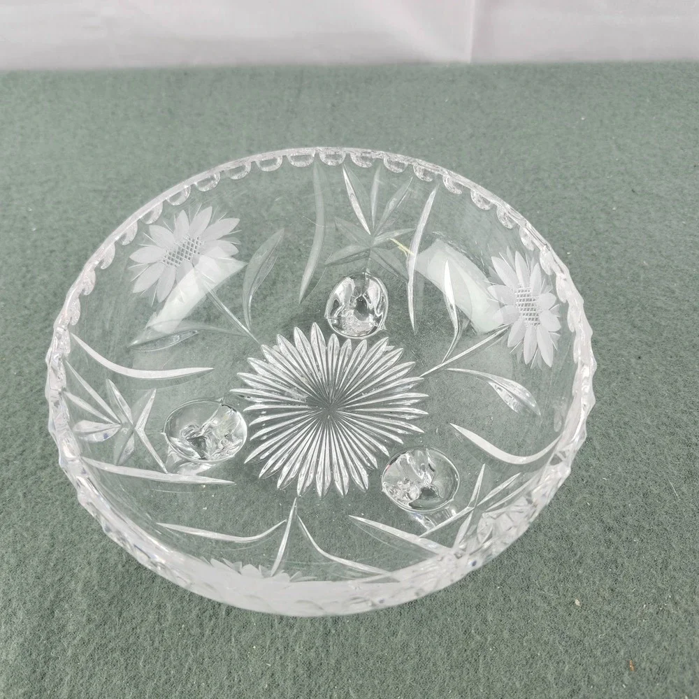 Vintage Oval Footed Crystal Clear  Floral cut 7